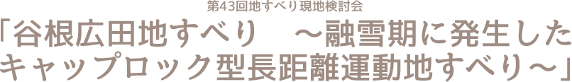 第43回 地すべり現地検討会 「谷根広田地すべり　～融雪期に発生したキャップロック型長距離運動地すべり～｣